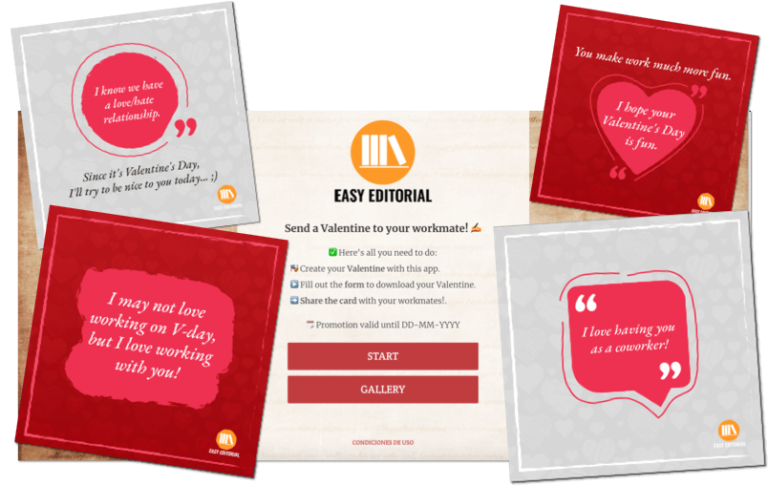 Activities to foster employee engagement. Scenes application used to create Valentine's Day postcards
