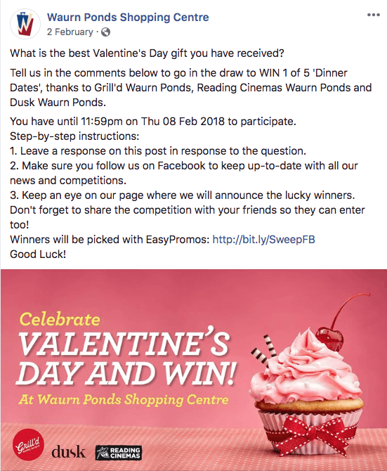 Valentine's Day giveaway on Facebook date restaurant voucher