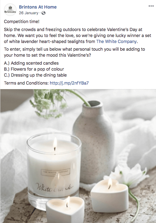 Valentine's Day giveaway on Facebook home