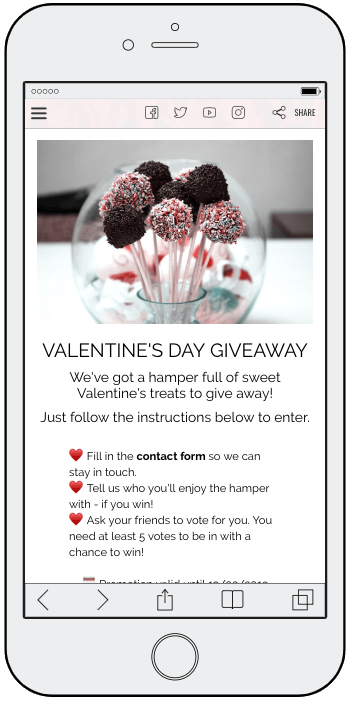 Homepage of Valentine's Day refer-a-friend contest