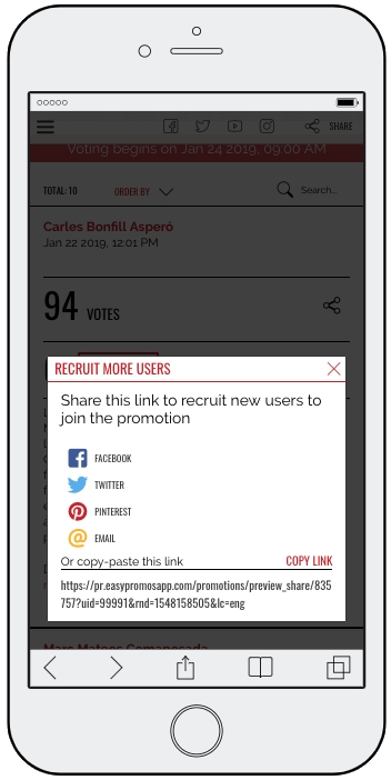 Recruitment page of Valentine's Day refer-a-friend contest