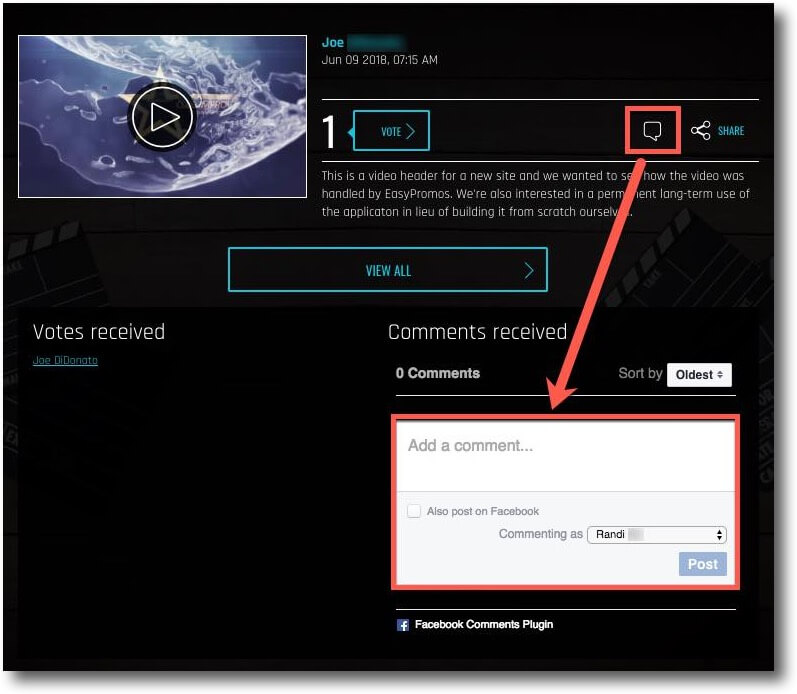 Video Contest Easypromos voting