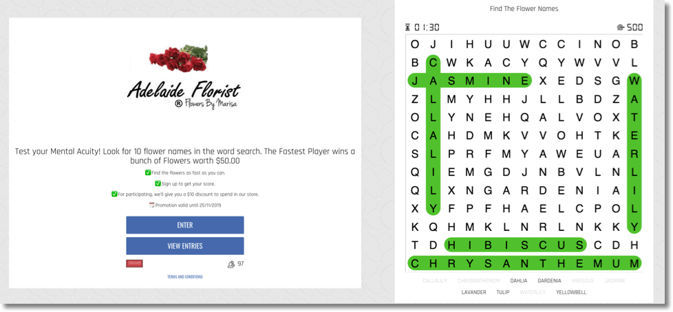 Adelaide Florist word search example idea
