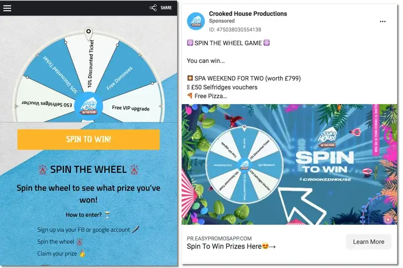 idea for a facebook contest: spin the wheel game