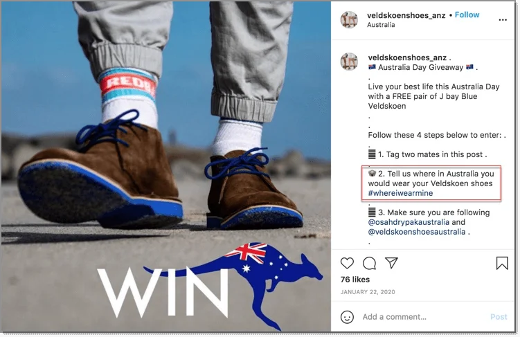 Instagram giveaway rules: example of a giveaway organized for australia day