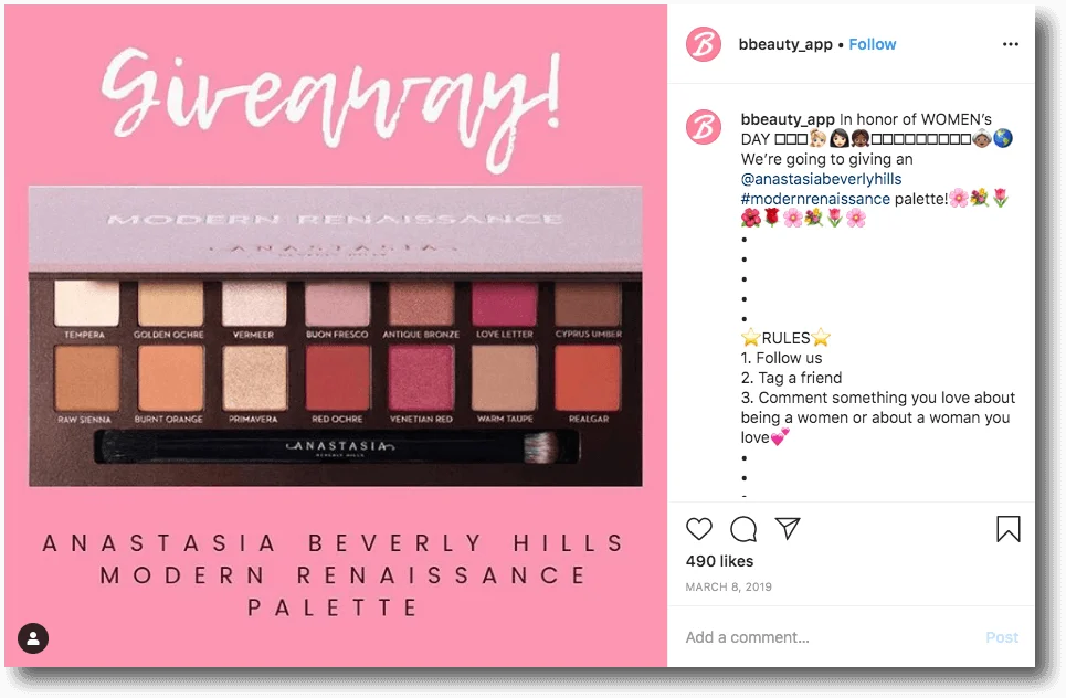 beauty giveaway on instagram celebrating womens day