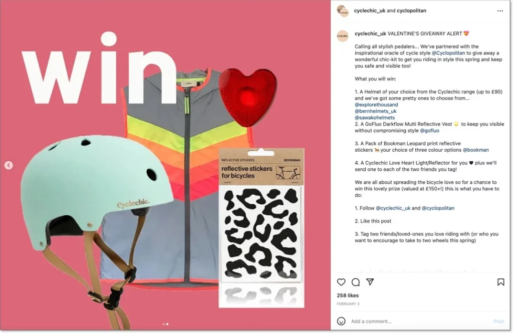 bike shop marketing: example of a social media giveaway on Instagram to promote the bike shop 
bike shop marketing ideas
