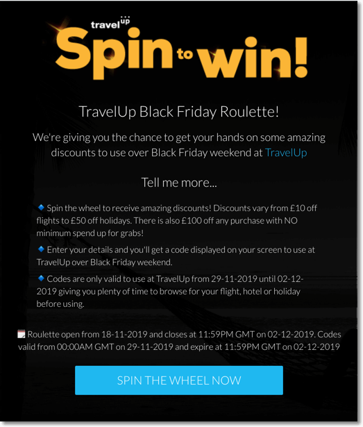 Black Friday Giveaway Ideas: spin the wheel promotion