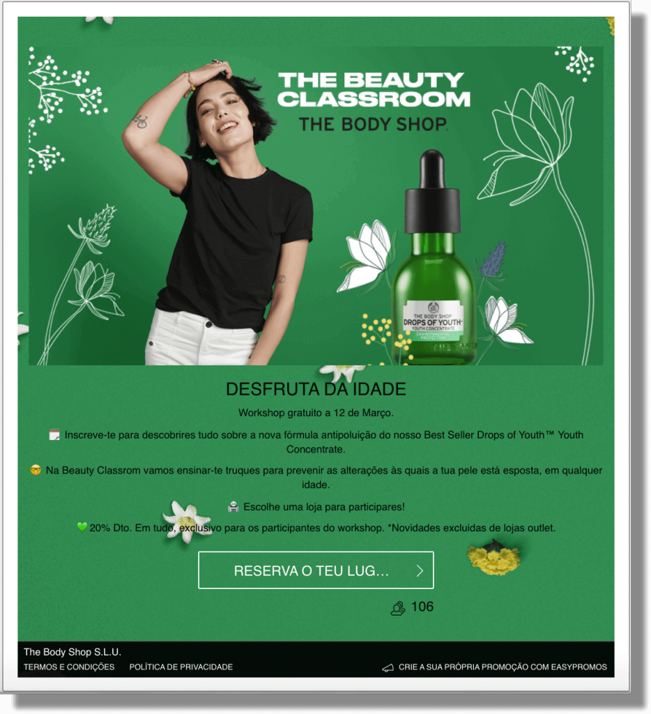 How to generate leads on Facebook, example from The Body Shop Portugal