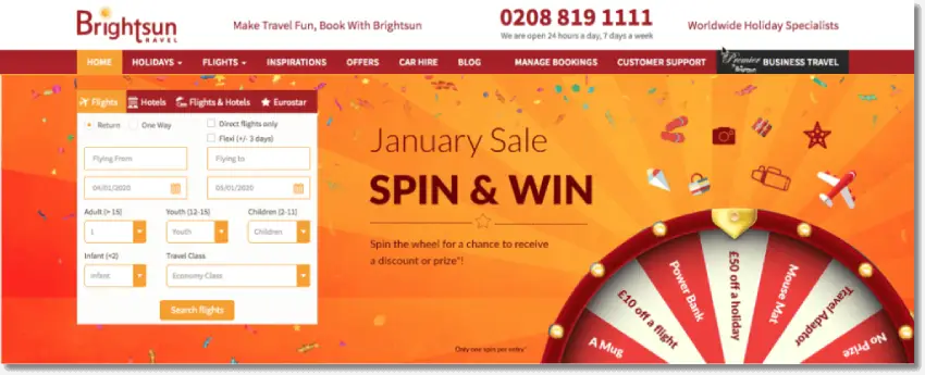 branded prize wheel example - brightsun Travel
