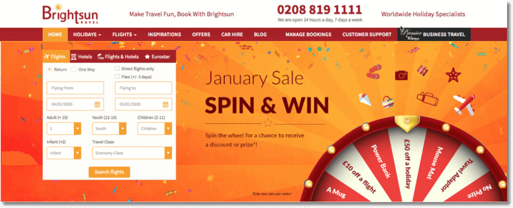 integrated marketing campaign, brightsun travel banner spin the wheel