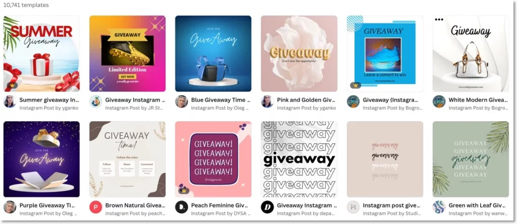 canva giveaway templates