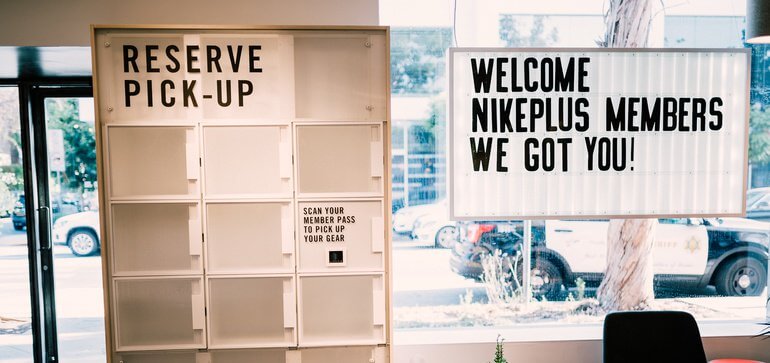 Nike store with experiential retail features including members-only product collection