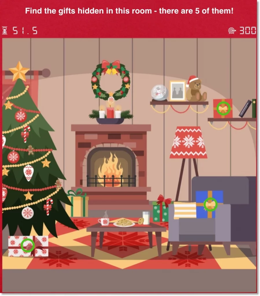 christmas game organized with the hidden objects game app