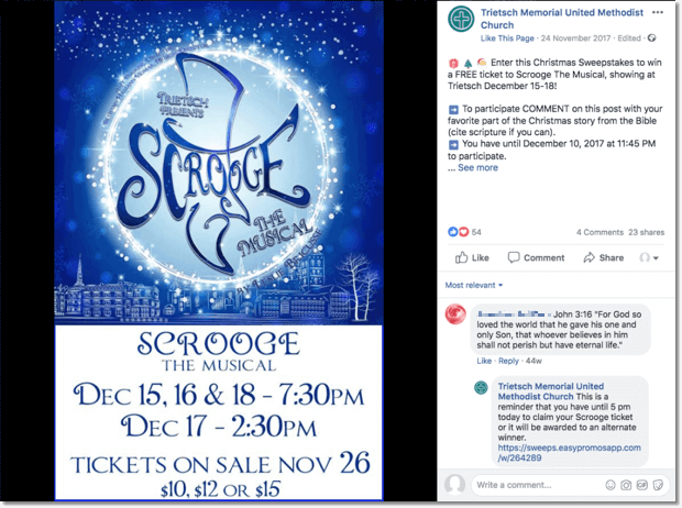 Christmas Facebook contest comments giveaway event tickets