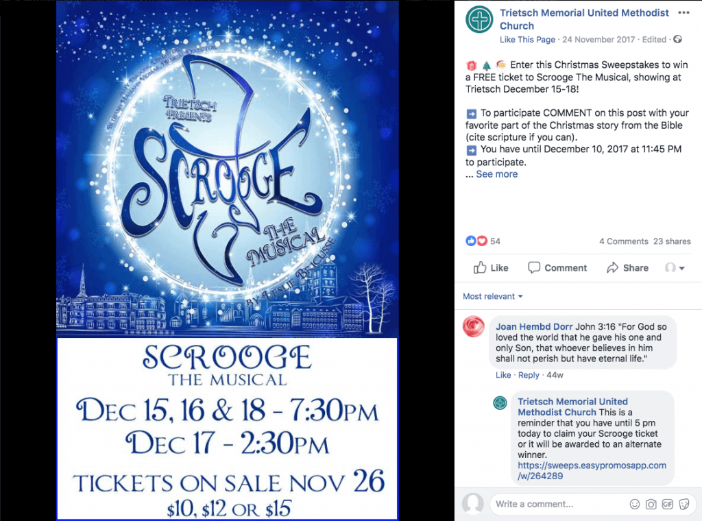Christmas Facebook contest comments giveaway event tickets
