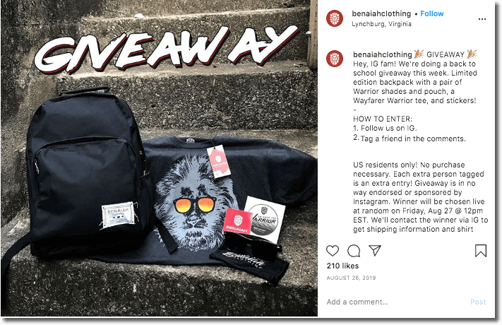 A Back to School social media giveaway organized on Instagram by an American fashion brand.