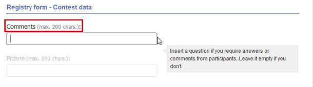 Easypromos - Comments field