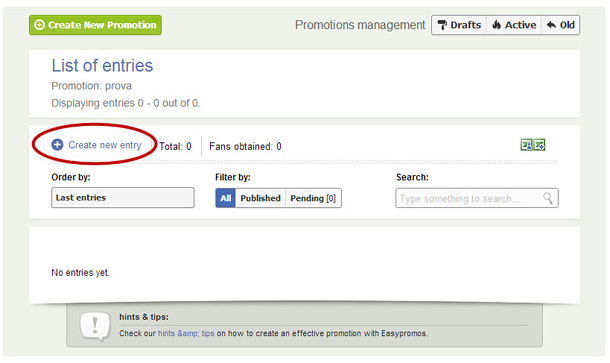 Easypromos - Create new entry