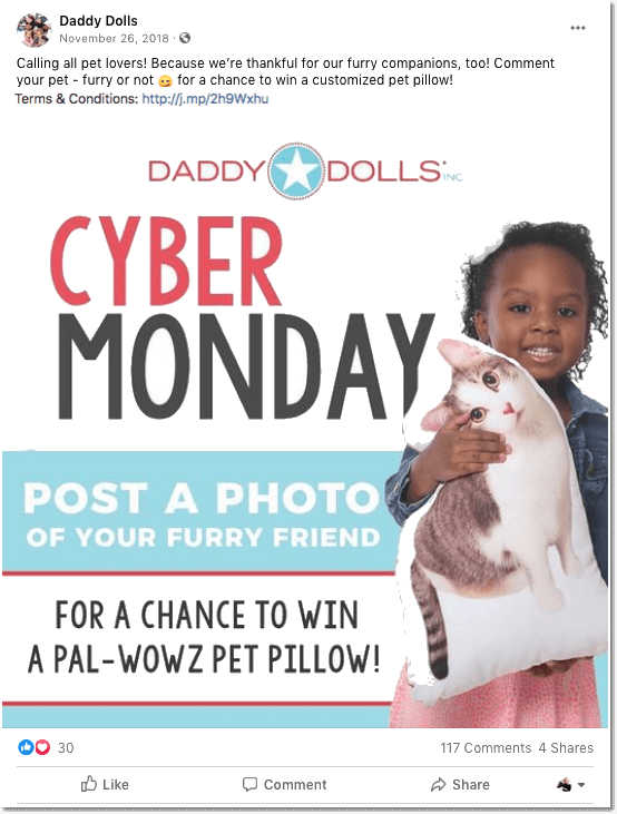 Cyber Monday promotion idea: Cyber Monday giveaway on Facebook