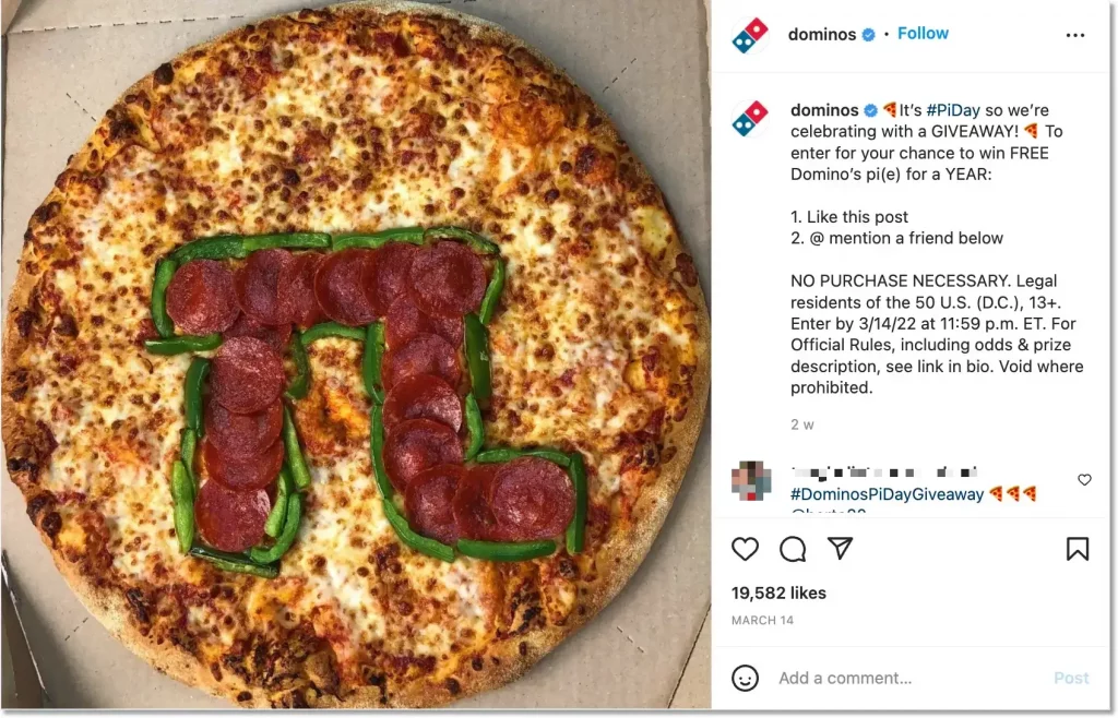instagram giveaway from domino's pizza 
