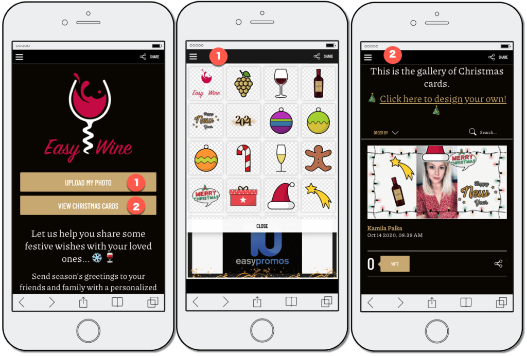 Christmas promotion ideas for 2020: screenshot of branded Christmas photofun from Easypromos