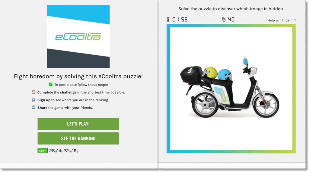 marketing in quarantine, eCooltra example of a Puzzle game.