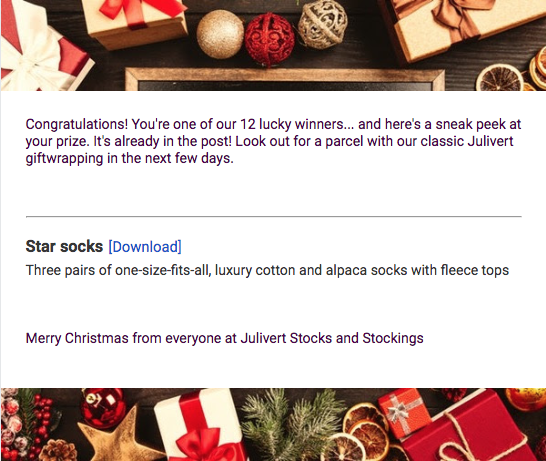 Christmas holiday giveaway email