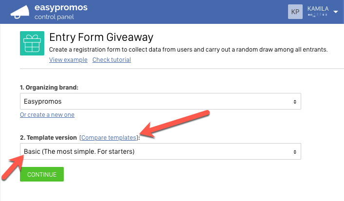 Easypromos Entry Form Giveaway Panel