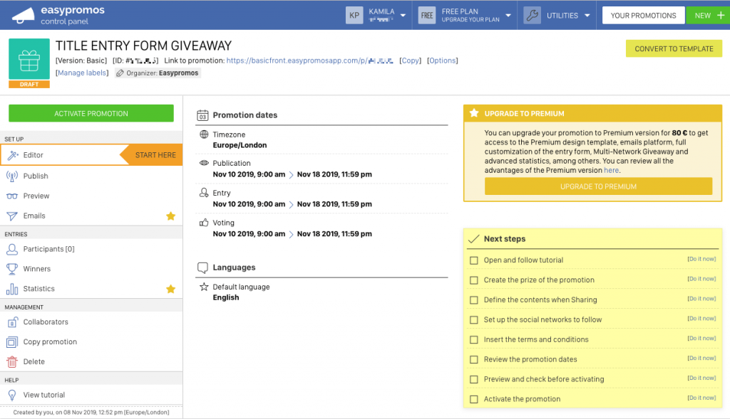 Entry Form Giveaway Panel