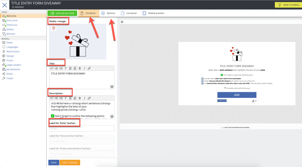 Entry Form giveaway Panel