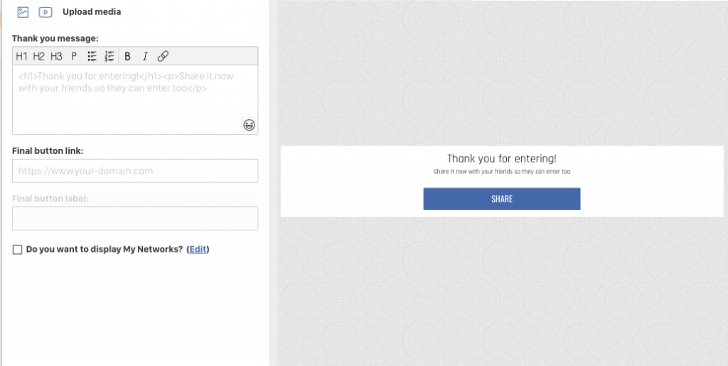 Thank you window Entry Form