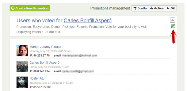 Easypromos - export list of entries