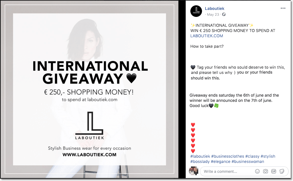 fashion brand giveaway on facebook