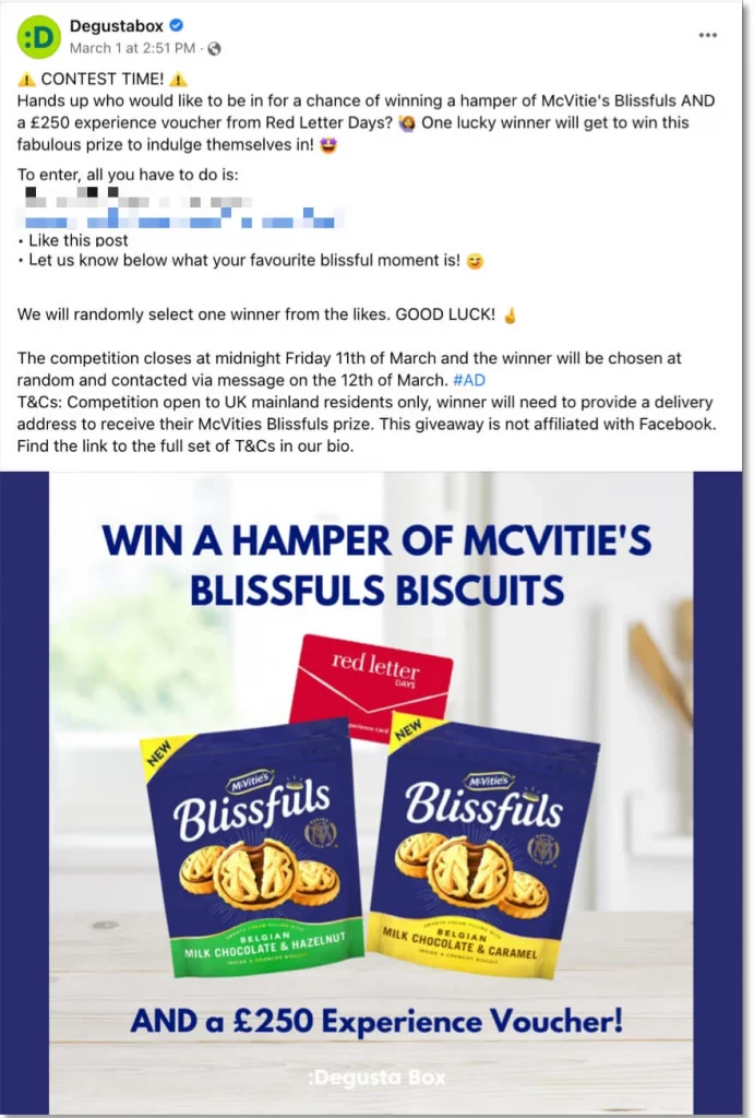 facebook giveaways examples from Degustabox.