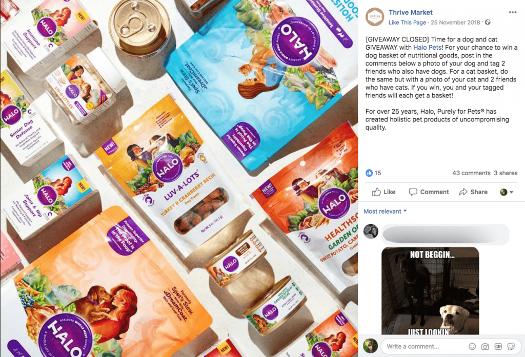 Screenshot of a Facebook post announcing a photo contest to win a hamper of cat treats