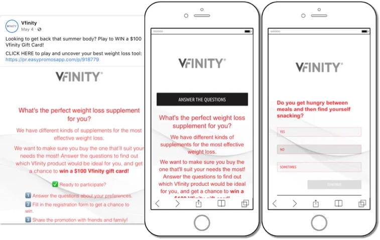 facebook quiz app: product recommender