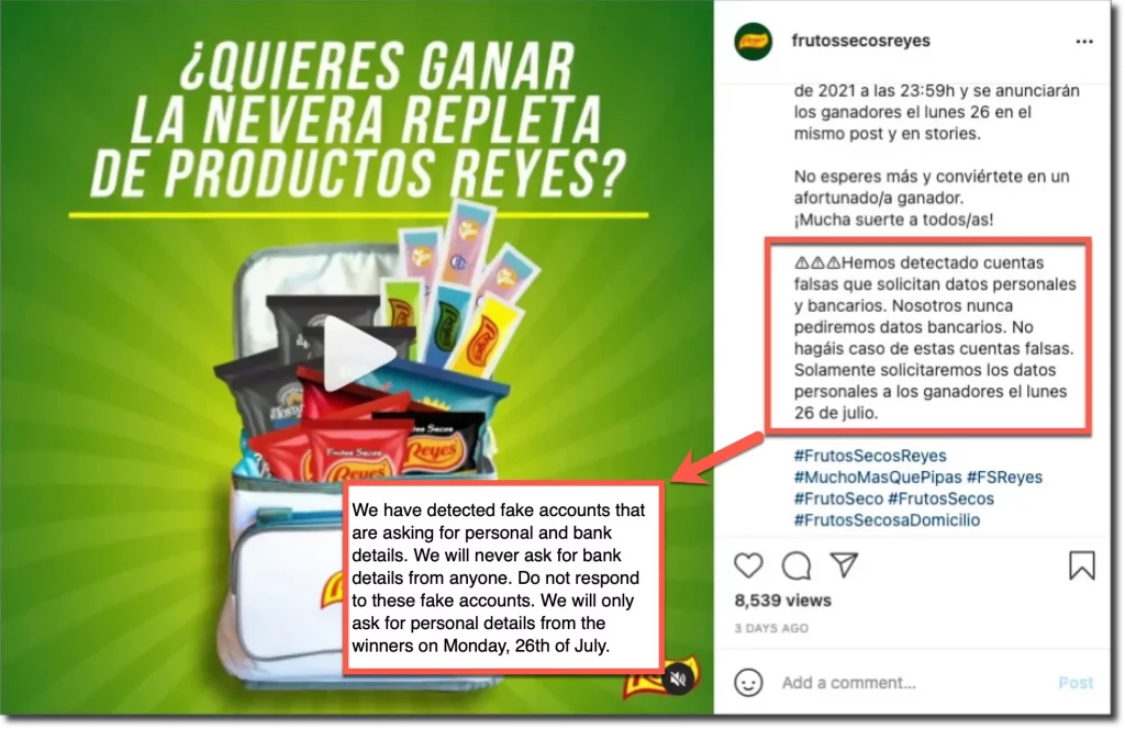 Alert of Phishing in Instagram Giveaways