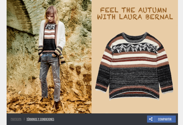 Banner image from a fall fashion giveaway. The photo shows a warm jumper in brown, black and white tones, beside another image of a woman wearing the jumper while walking through autumn leaves.