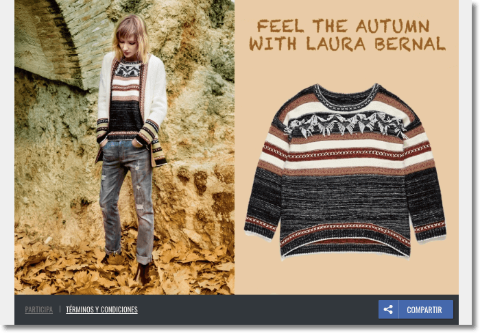 Banner image from a fall fashion giveaway. The photo shows a warm jumper in brown, black and white tones, beside another image of a woman wearing the jumper while walking through autumn leaves.