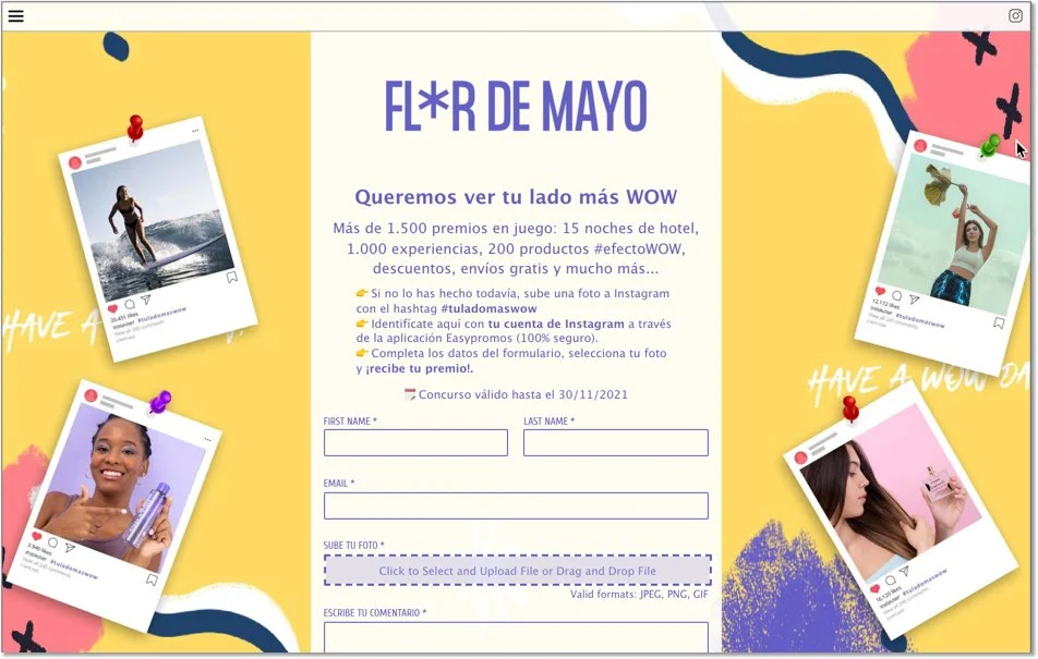 instagram photo contest with registration form