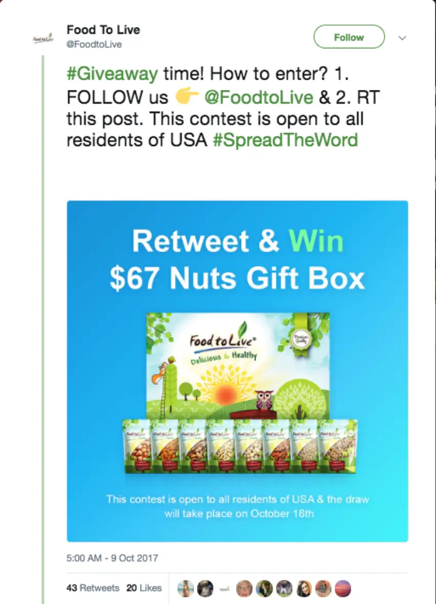 Follow retweet Twitter giveaway food