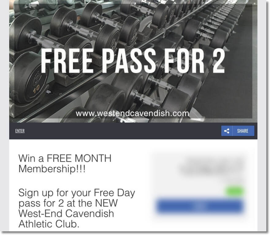 Sports fitness marketing giveaway registration