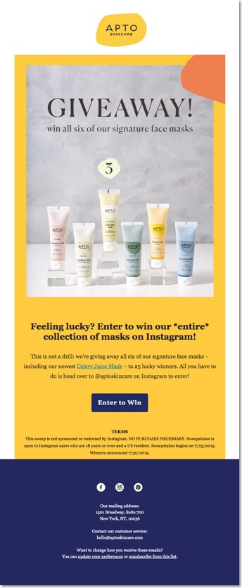 visual content: email promoting an instagram giveaway