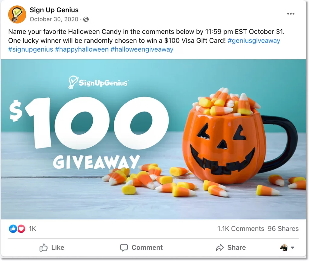 facebook halloween giveaway idea from Sign Up Genius.