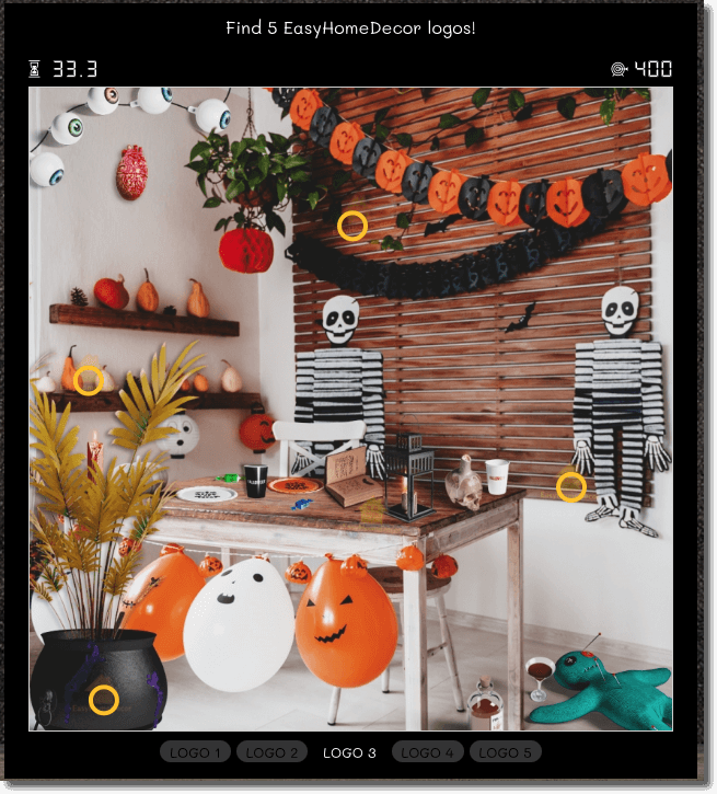 hidden objects game example of a hallooween promotion organized by home decor shop