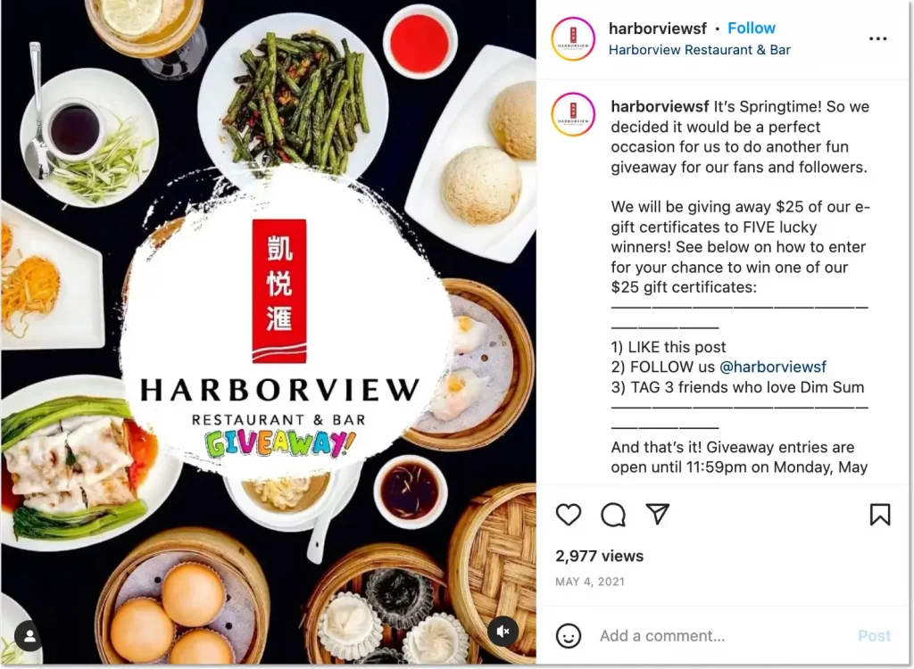 Harborview Restaurant and Bar: example of a social media promotion for food and drink business