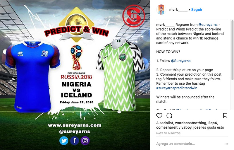 hashtag giveaway on instagram for world cup