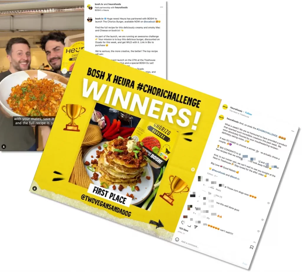 example from Heura Foods teaming up with another brand to create a branding contest