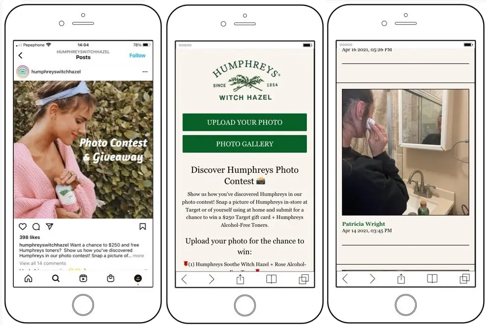 Mobile screenshots showing how Humphreys promoted their competition on Instagram